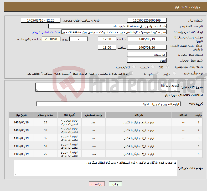 تصویر کوچک آگهی نیاز کالا-کاتریج برند تارا