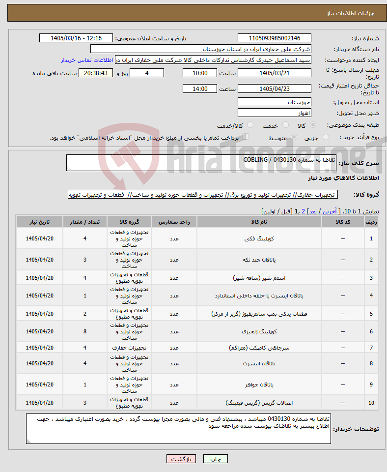 تصویر کوچک آگهی نیاز کالا-تقاضا به شماره 0430130 / COBLING