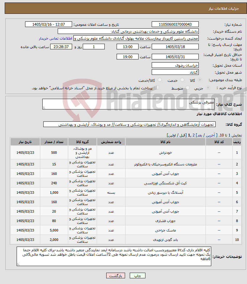 تصویر کوچک آگهی نیاز کالا-مصرفی پزشکی