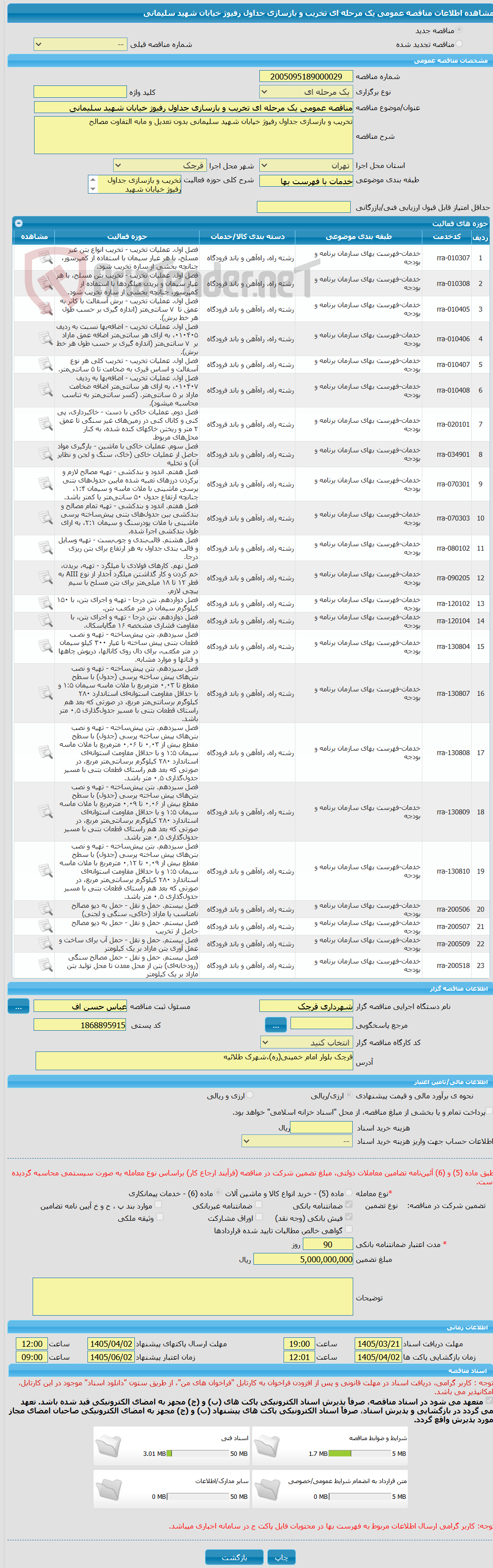 تصویر کوچک آگهی مناقصه عمومی یک مرحله ای تخریب و بازسازی جداول رفیوژ خیابان شهید سلیمانی