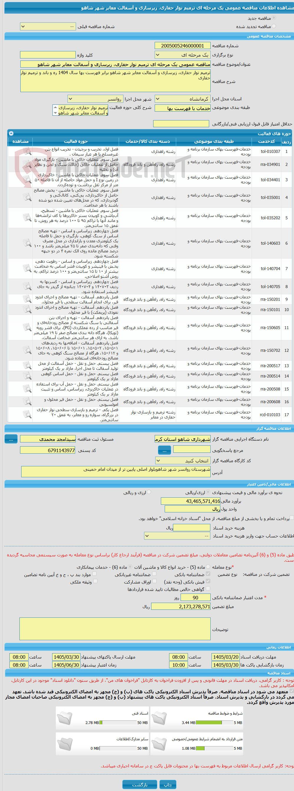 تصویر کوچک آگهی مناقصه عمومی یک مرحله ای ترمیم نوار حفاری، زیرسازی و آسفالت معابر شهر شاهو
