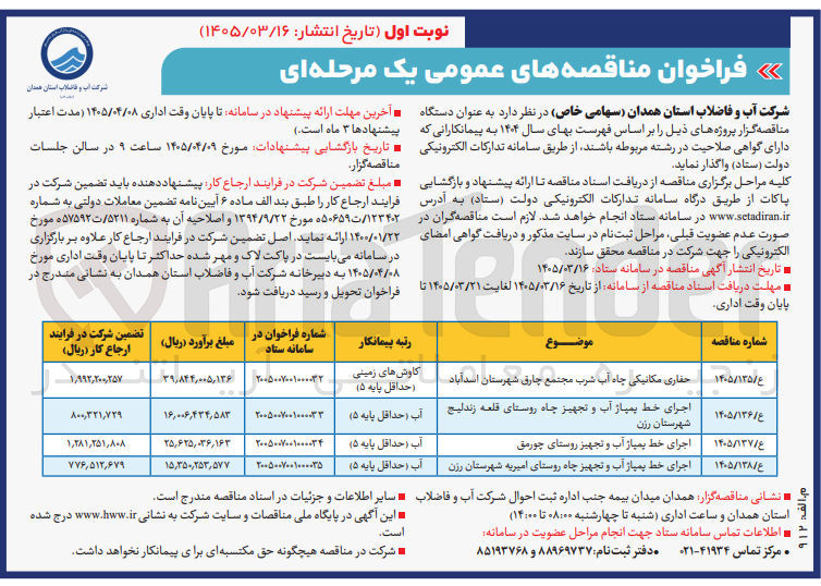 تصویر کوچک آگهی اجرای خط پمپاژ آب و تجهیز چاه روستا
