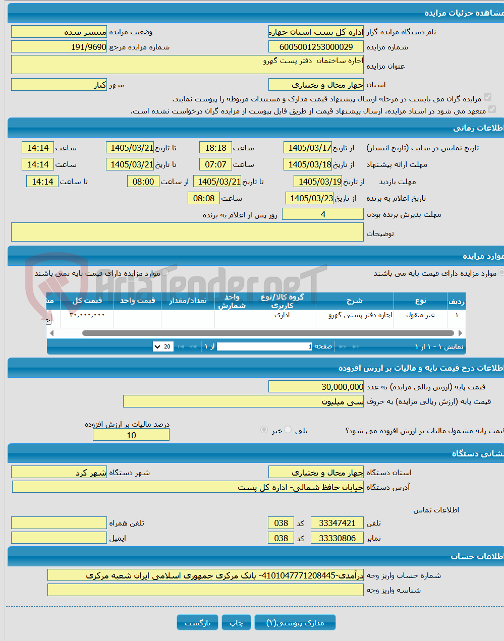 تصویر کوچک آگهی اجاره ساختمان دفتر پست گهرو