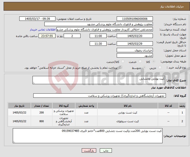 تصویر کوچک آگهی نیاز کالا-کیت بویایی وچشایی