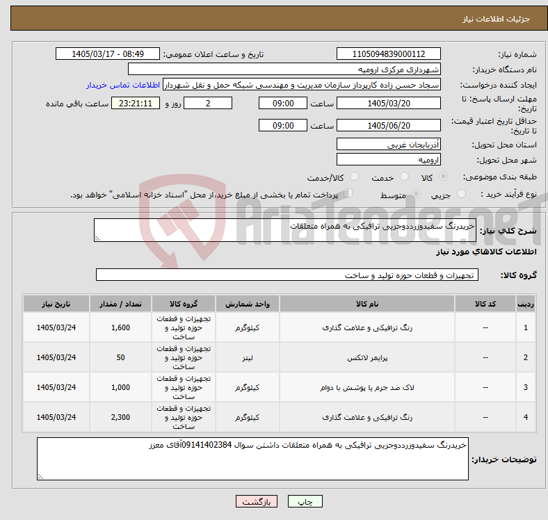 تصویر کوچک آگهی نیاز کالا-خریدرنگ سفیدوزرددوجزیی ترافیکی به همراه متعلقات