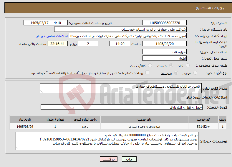 تصویر کوچک آگهی نیاز خدمات- تامین جراثقال تلسکوپی دستگاههای حفاری 