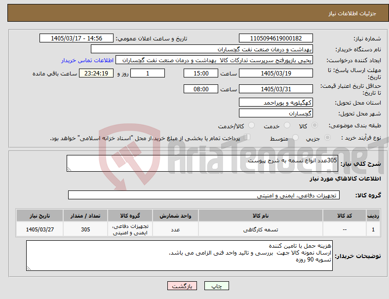 تصویر کوچک آگهی نیاز کالا-305عدد انواع تسمه به شرح پیوست 