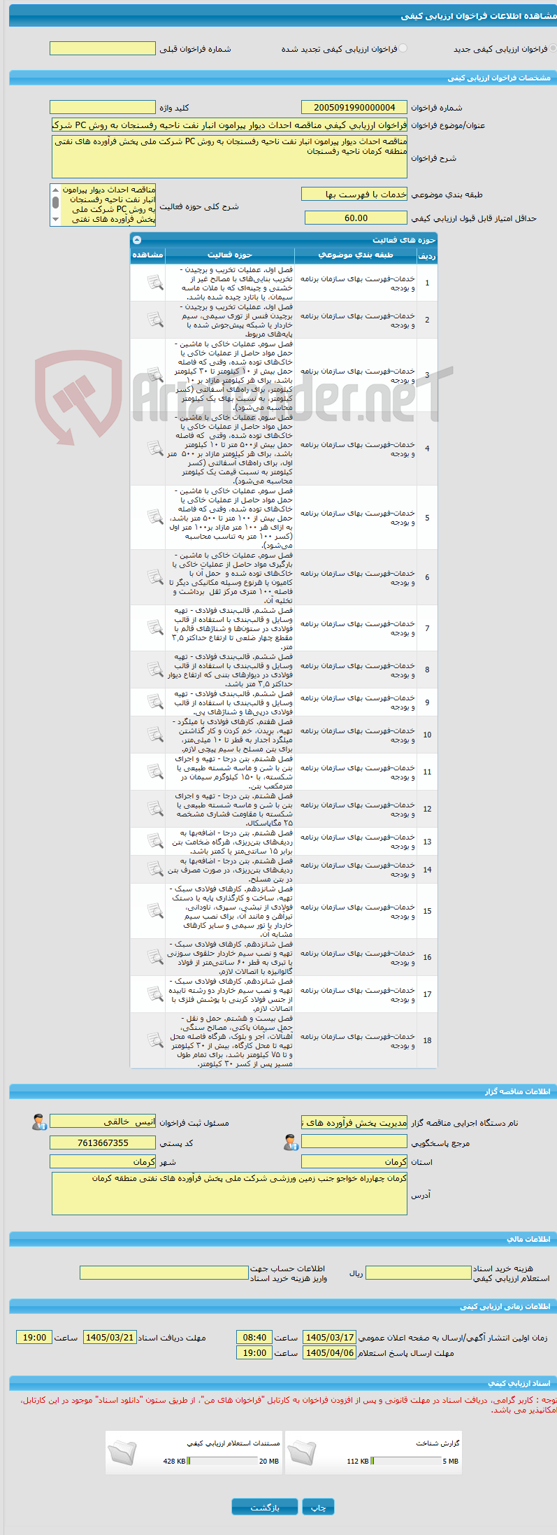 تصویر کوچک آگهی فراخوان ارزیابی کیفی مناقصه احداث دیوار پیرامون انبار نفت ناحیه رفسنجان به روش PC شرکت ملی پخش فرآورده های نفتی منطقه کرمان ناحیه رفسنجان 