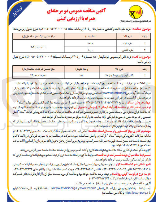 تصویر کوچک آگهی خرید کابل آلومینیومی خودنگهدار ۷۰