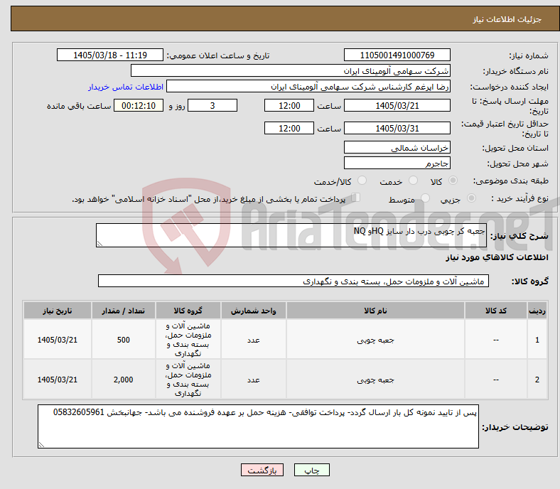 تصویر کوچک آگهی نیاز کالا-جعبه کر چوبی درب دار سایز HQو NQ