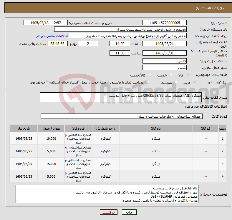 تصویر کوچک آگهی نیاز کالا-میلگرد AIII اصفهان سایز 20/25/28/32/طبق شرح فایل پیوست