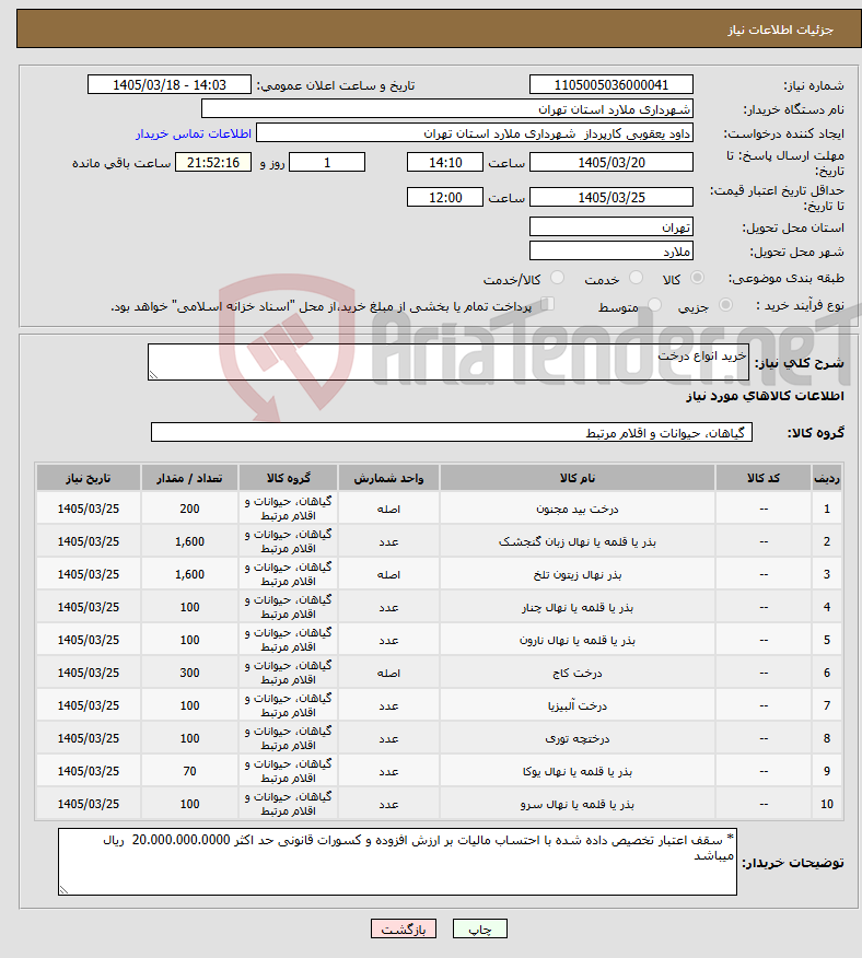 تصویر کوچک آگهی نیاز کالا-خرید انواع درخت