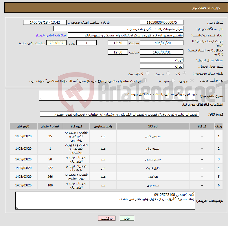 تصویر کوچک آگهی نیاز کالا-خرید لوازم برقی مطابق با مشخصات فایل پیوست .