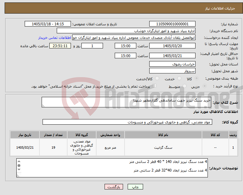 تصویر کوچک آگهی نیاز کالا-خرید سنگ نیریز جهت ساماندهی گلزارمطهر شهدا
