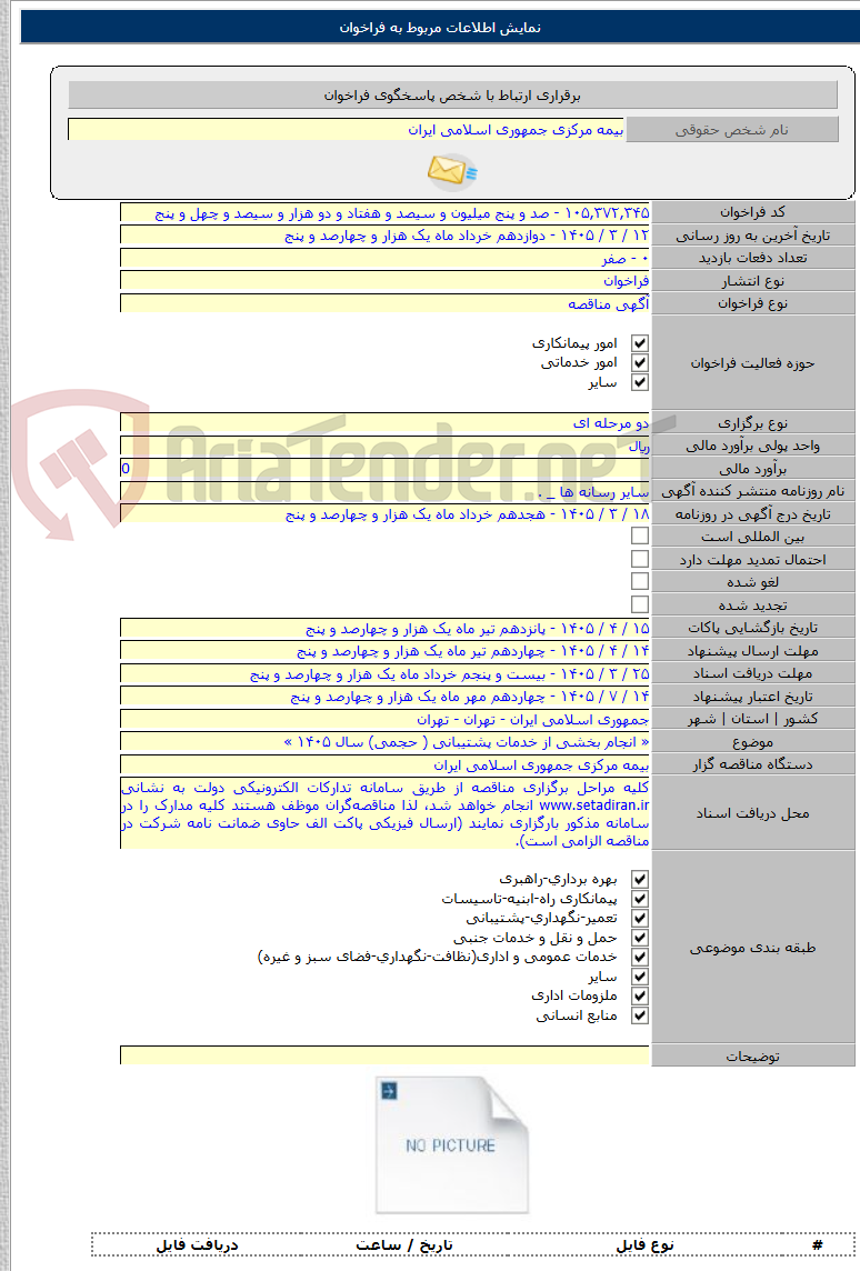 تصویر کوچک آگهی « انجام بخشی از خدمات پشتیبانی ( حجمی) سال ۱۴۰۵ »
