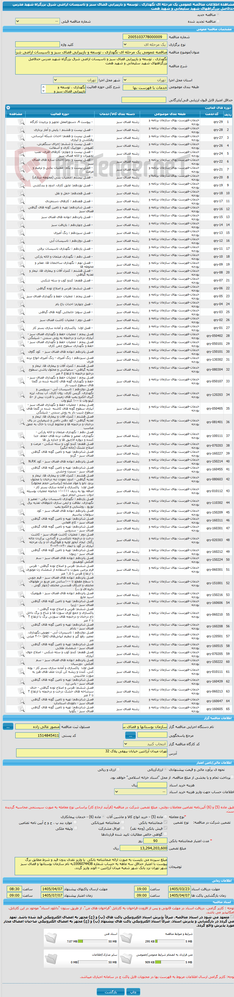 تصویر کوچک آگهی مناقصه عمومی یک مرحله ای نگهداری ، توسعه و بازپیرایی فضای سبز و تاسیسات اراضی شرق بزرگراه شهید مدرس حدفاصل بزرگراههای شهید سلیمانی و شهید همت 