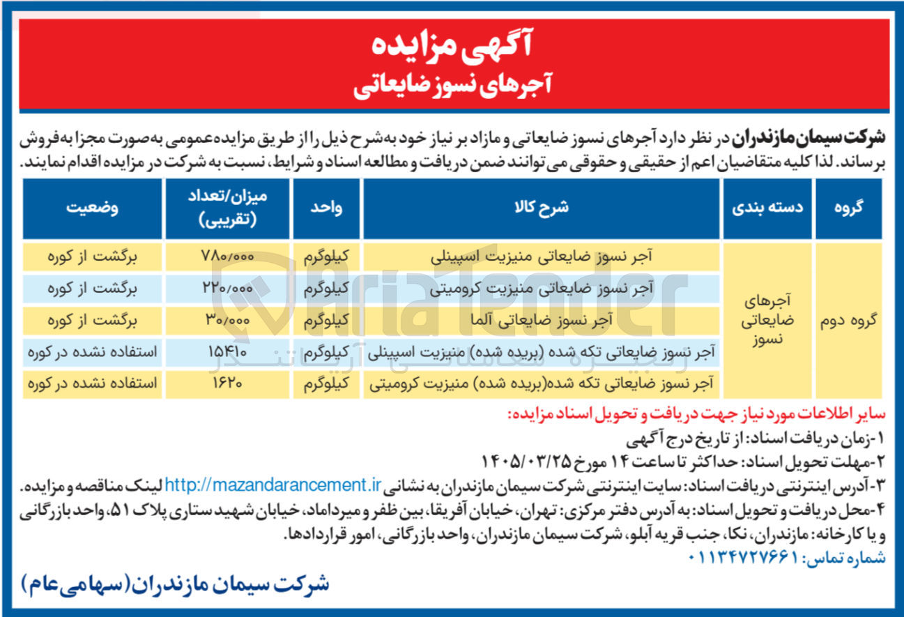 تصویر کوچک آگهی فروش آجرهای نسوز ضایعاتی و مازاد بر نیاز خود