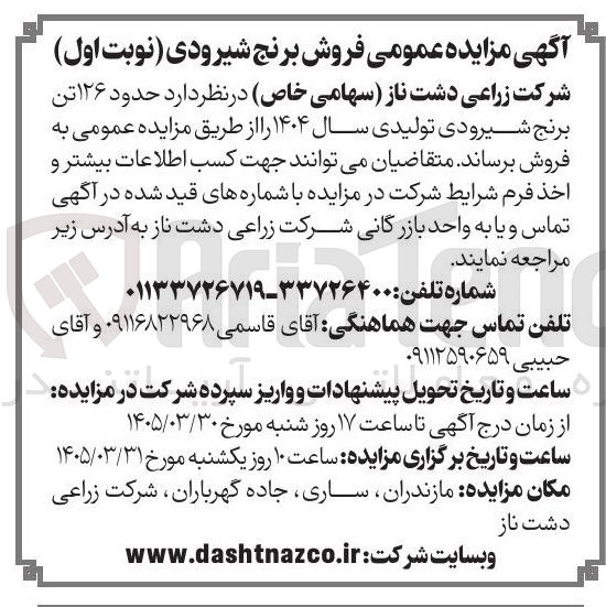 تصویر کوچک آگهی فروش برنج شیرودی تولیدی سال 1404