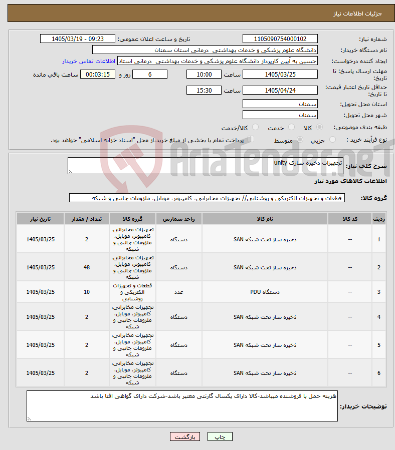 نیاز کالا-تجهیزات ذخیره سازی unity