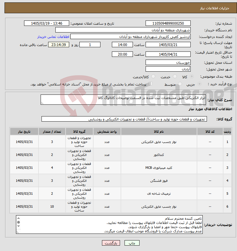 تصویر کوچک آگهی نیاز کالا-ابزار الکتریکی طبق مشخصات ثبت شده در قسمت توضیحات کاتالوگ کالا