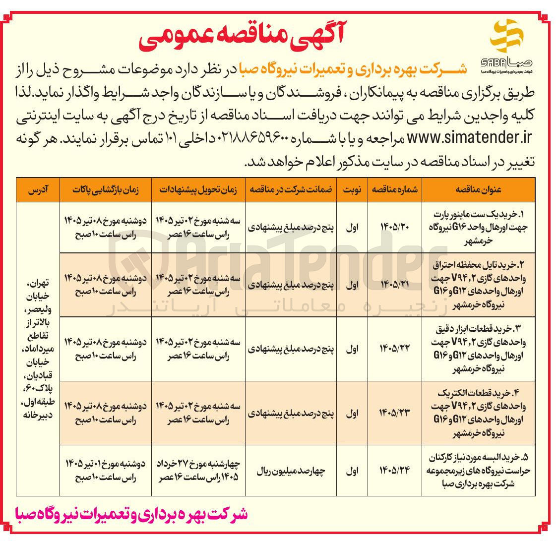 تصویر کوچک آگهی خرید قطعات ابزار دقیق واحدهای گازی V94/2 جهت اورهال واحدهای G۱۲ و G۱۶ 