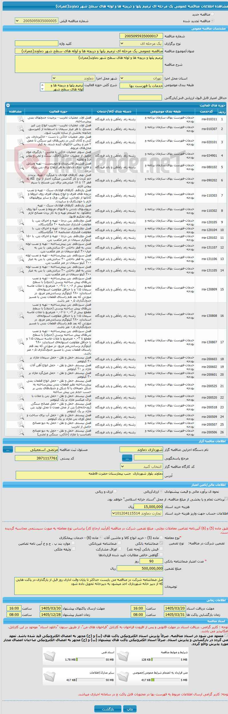 تصویر کوچک آگهی مناقصه عمومی یک مرحله ای ترمیم پلها و دریچه ها و لوله های سطح شهر دماوند(عمران)
