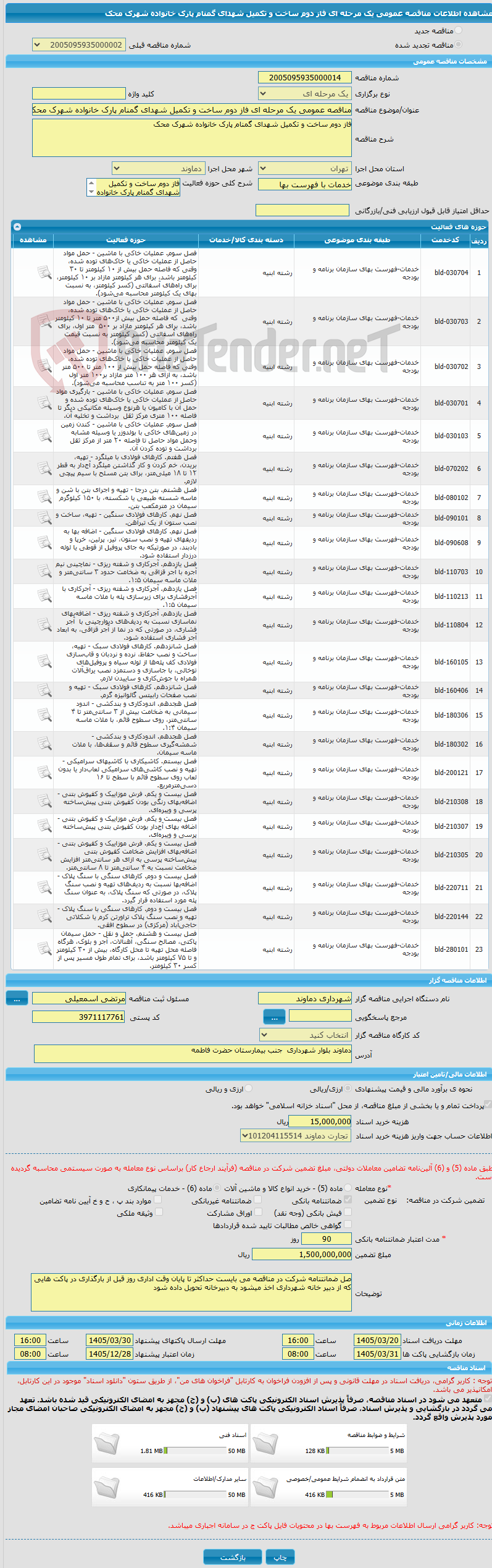 تصویر کوچک آگهی مناقصه عمومی یک مرحله ای فاز دوم ساخت و تکمیل شهدای گمنام پارک خانواده شهرک محک