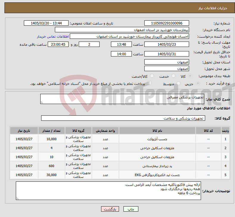 تصویر کوچک آگهی نیاز کالا-تجهیزات پزشکی مصرفی