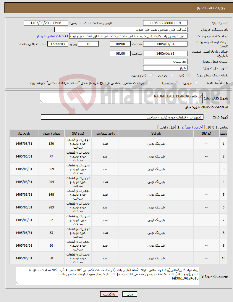 تصویر کوچک آگهی نیاز کالا-12 قلم RADIAL BALL BEARING