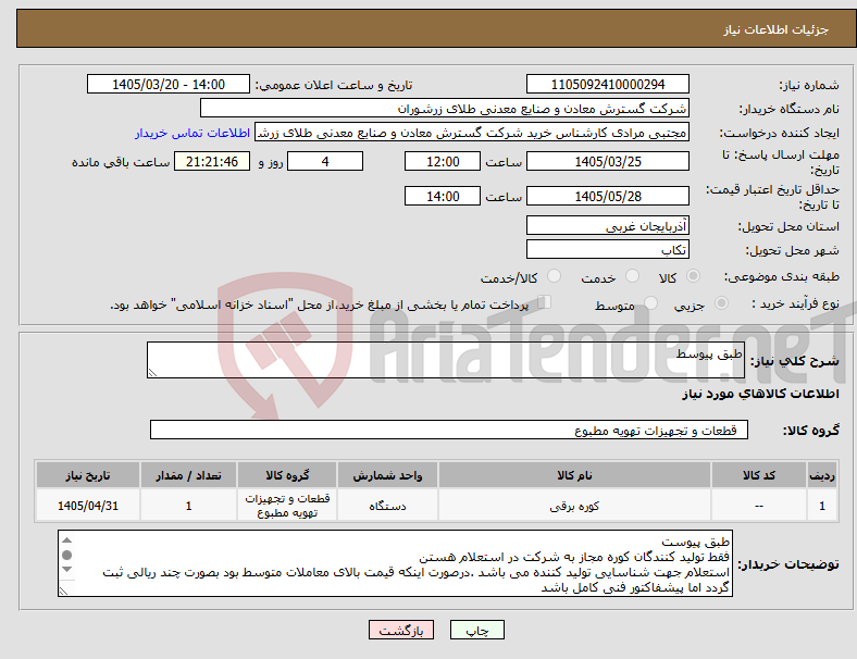 تصویر کوچک آگهی نیاز کالا-طبق پیوسط