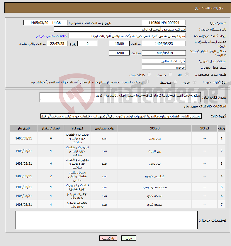 تصویر کوچک آگهی نیاز کالا-یدکی-خرید اعتباری--تقریبا 2 ماه کاری--حتما جنس اصلی تائید می گردد