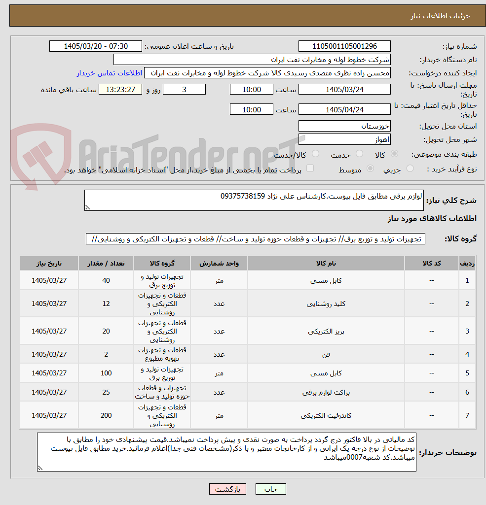 تصویر کوچک آگهی لوازم برقی مطابق فایل پیوست.کارشناس علی نژاد 09375738159