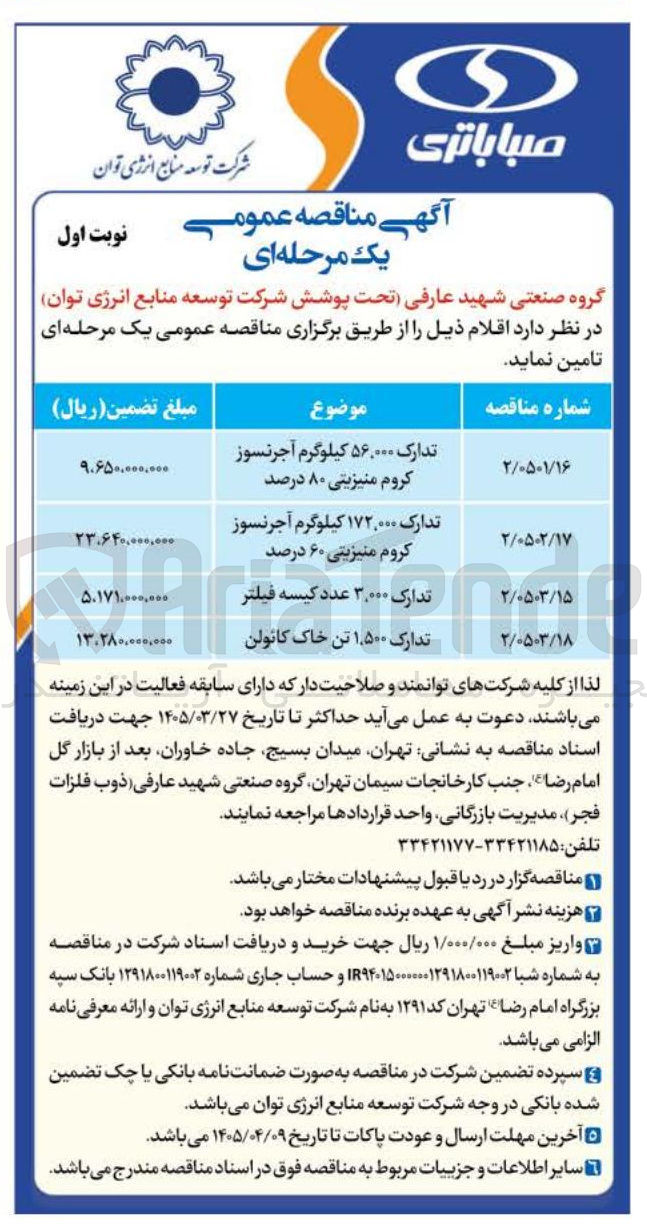 تصویر کوچک آگهی تدارک ۳,۰۰۰ عدد کیسه فیلتر