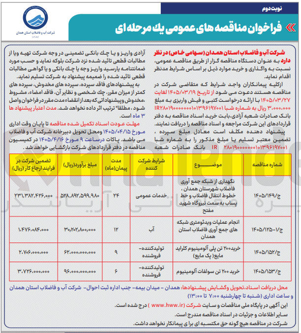 تصویر کوچک آگهی انجام عملیات ویدئومتری شبکه های جمع آوری فاضلاب