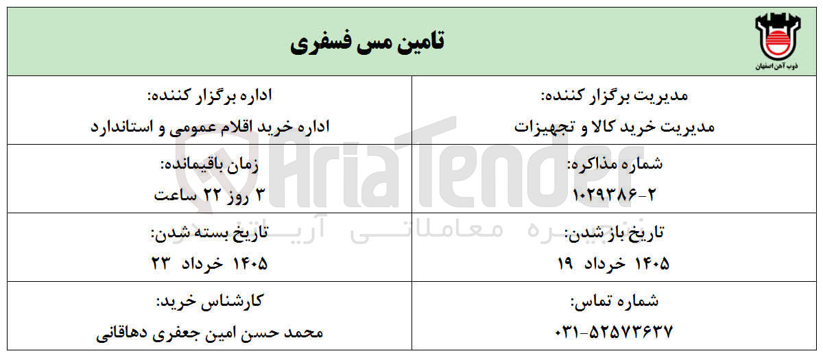 تصویر کوچک آگهی تامین مس فسفری 
