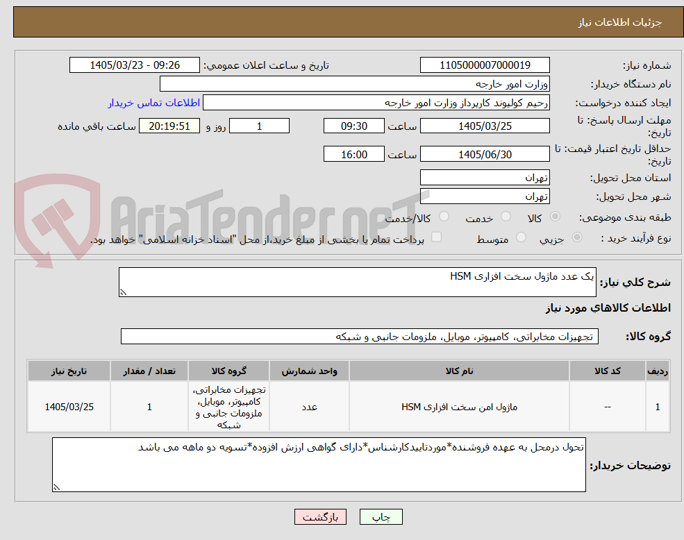 تصویر کوچک آگهی یک عدد ماژول سخت افزاری HSM