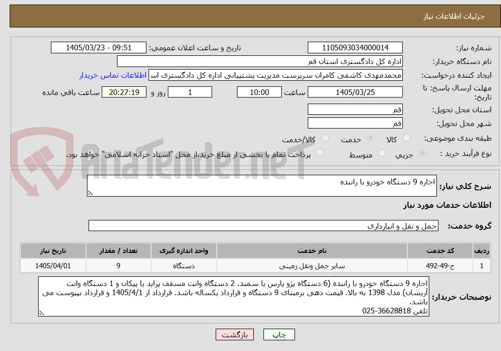 اجاره 9 دستگاه خودرو با راننده