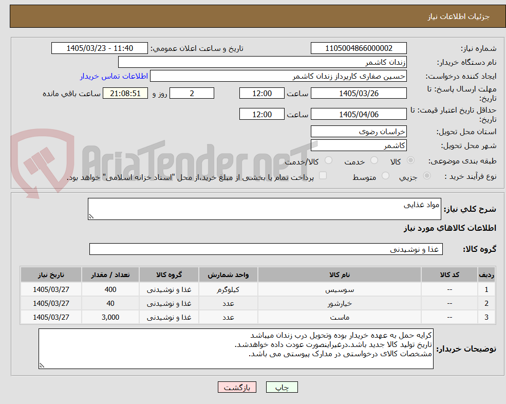 تصویر کوچک آگهی مواد غذایی