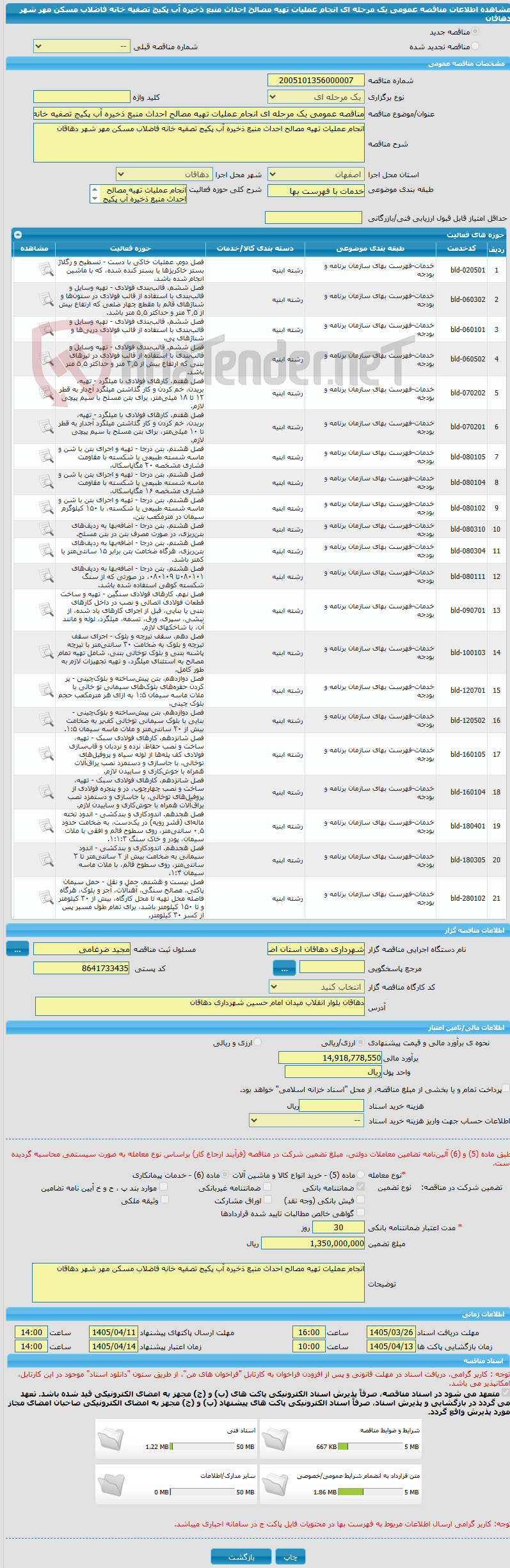 تصویر کوچک آگهی مناقصه عمومی یک مرحله ای انجام عملیات تهیه مصالح احداث منبع ذخیره آب پکیج تصفیه خانه فاضلاب مسکن مهر شهر دهاقان 