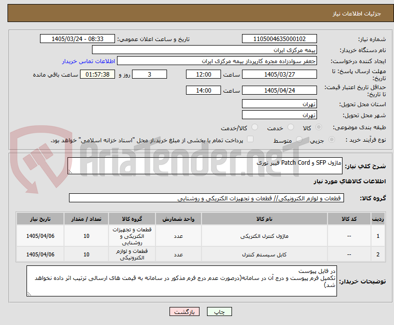 تصویر کوچک آگهی ماژول SFP و Patch Cord فیبر نوری 