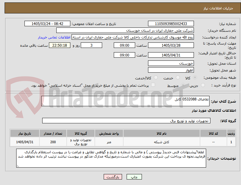 تقاضای 0532088 کابل