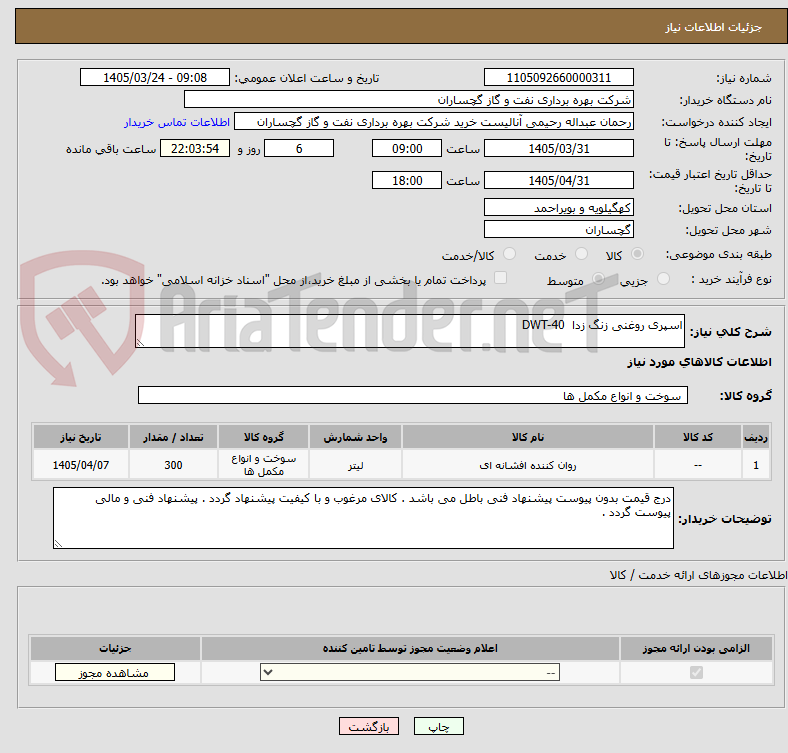 تصویر کوچک آگهی اسپری روغنی زنگ زدا  DWT-40