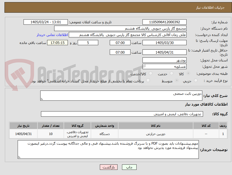 تصویر کوچک آگهی دوربین ثابت صنعتی