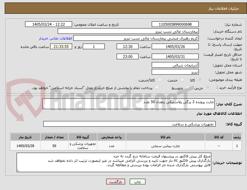 تصویر کوچک آگهی چارت پرونده 2 برگی پلاستیکی بتعداد 50 عدد