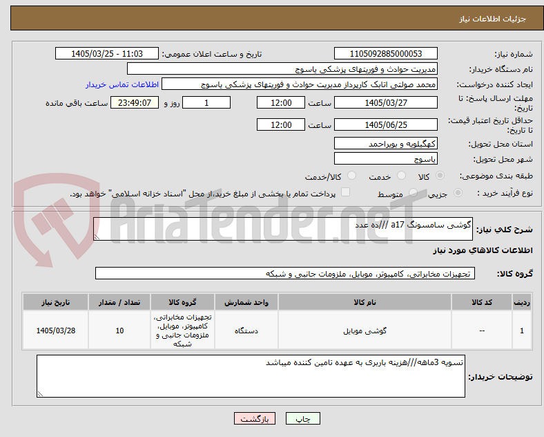 تصویر کوچک آگهی گوشی سامسونگ a17 ///ده عدد