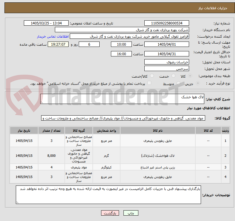 تصویر کوچک آگهی لاک هوا خشک