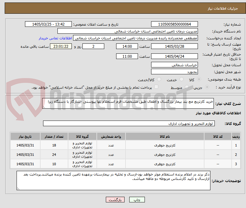 تصویر کوچک آگهی خرید کارتریچ مچ بند بیمار بزرگسال و اطفال طبق مشخصات فرم استعلام بها پیوستی -سازگار با دستگاه زبرا