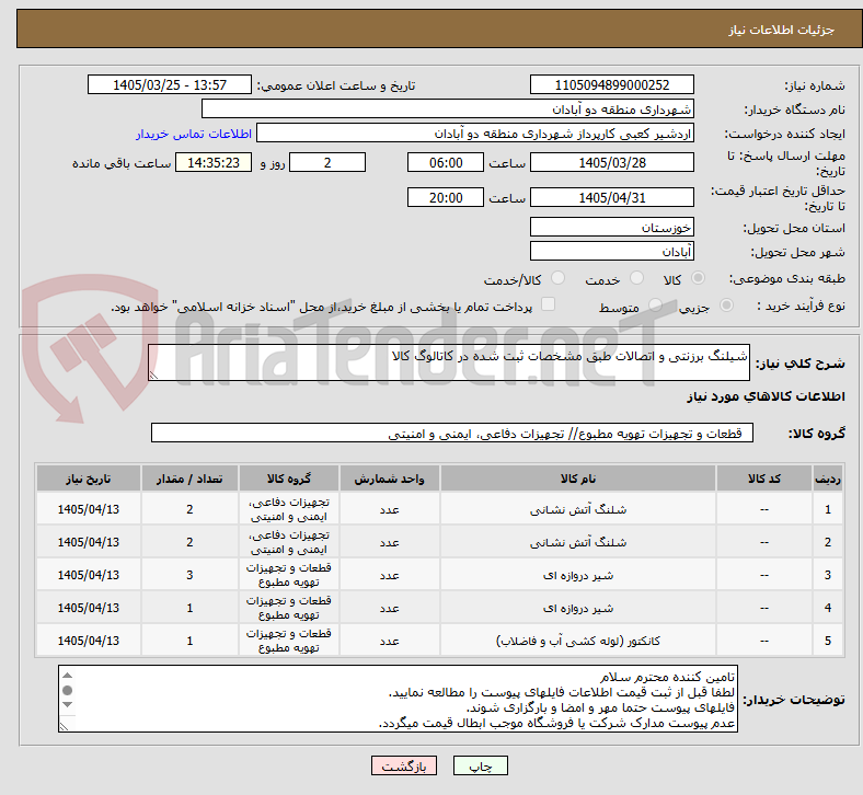 تصویر کوچک آگهی شیلنگ برزنتی و اتصالات طبق مشخصات ثبت شده در کاتالوگ کالا