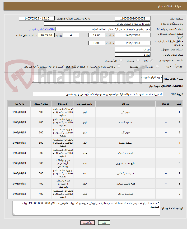 تصویر کوچک آگهی خرید انواع شوینده