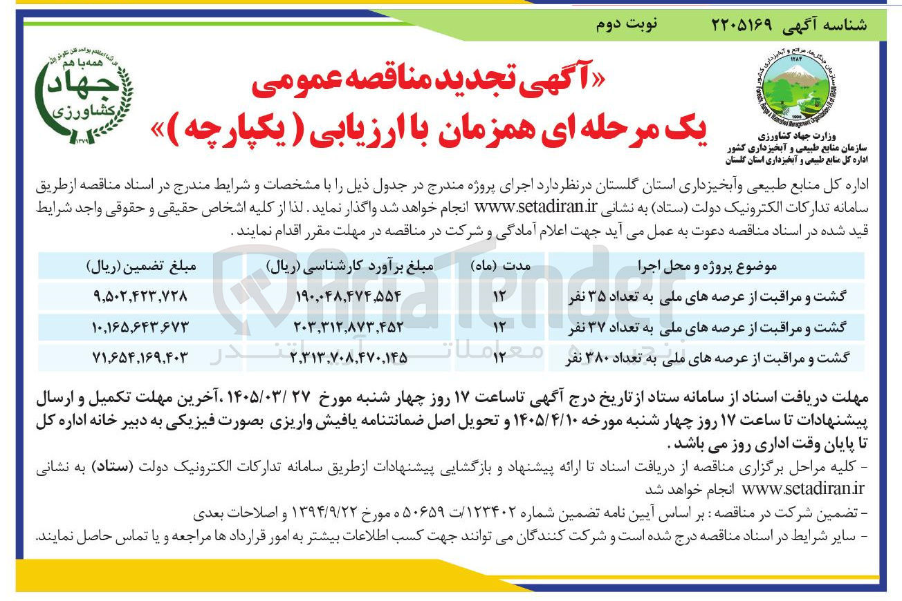 تصویر کوچک آگهی گشت و مراقبت از عرصه های ملی به تعداد ۳۵ نفر
